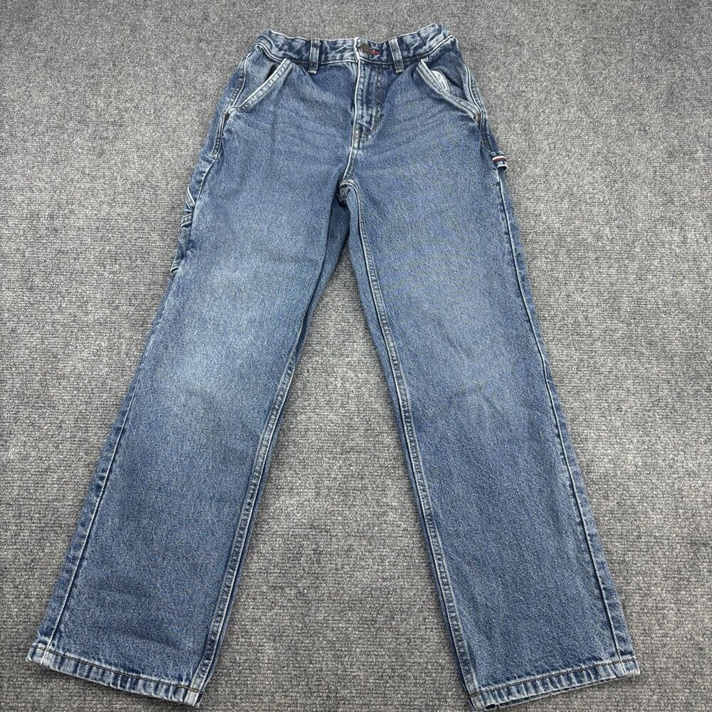 Tommy Hilfiger Size 12 Loose Fit Denim Cargo Jeans Blue Flag Detail